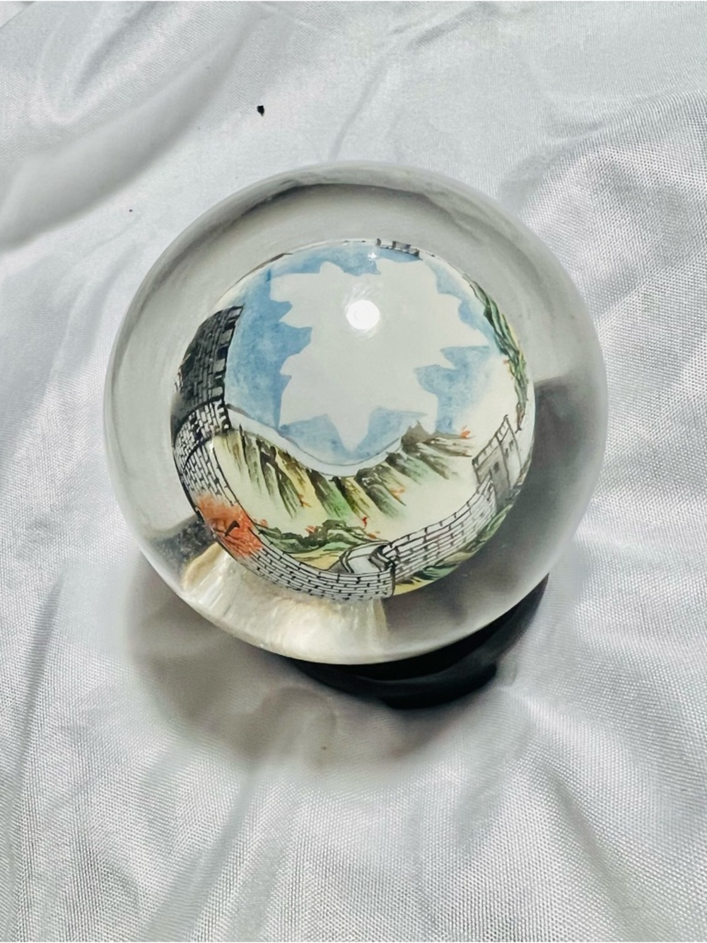 Vintage Chinese Hand-Painted Glass Art Sphere Inside Glass Globe